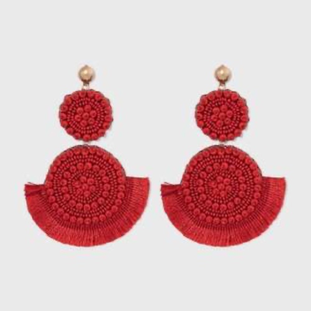A New Day - Round Beaded Fanned Tassle Earrings